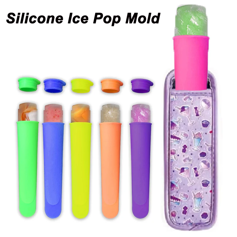 Silikon-Eis-Pop-Formen mit Eis am Stiel-Halter, wiederverwendbare Gefrierschrank-Pop-Röhren, mehrfarbige Eis-Pop-Form, gefrorener Eis-Eis-Eis-Stiel-Maker Image