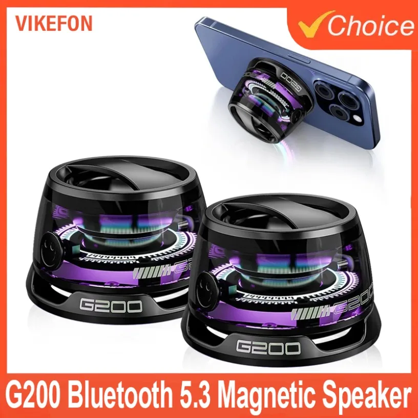 Mini-Reisestereo-Lautsprecher mit RGB-Farblicht und Telefonhalter, magnetischer Bluetooth-Lautsprecher für den Außenbereich, kabellos, tragbar, für iOS Image