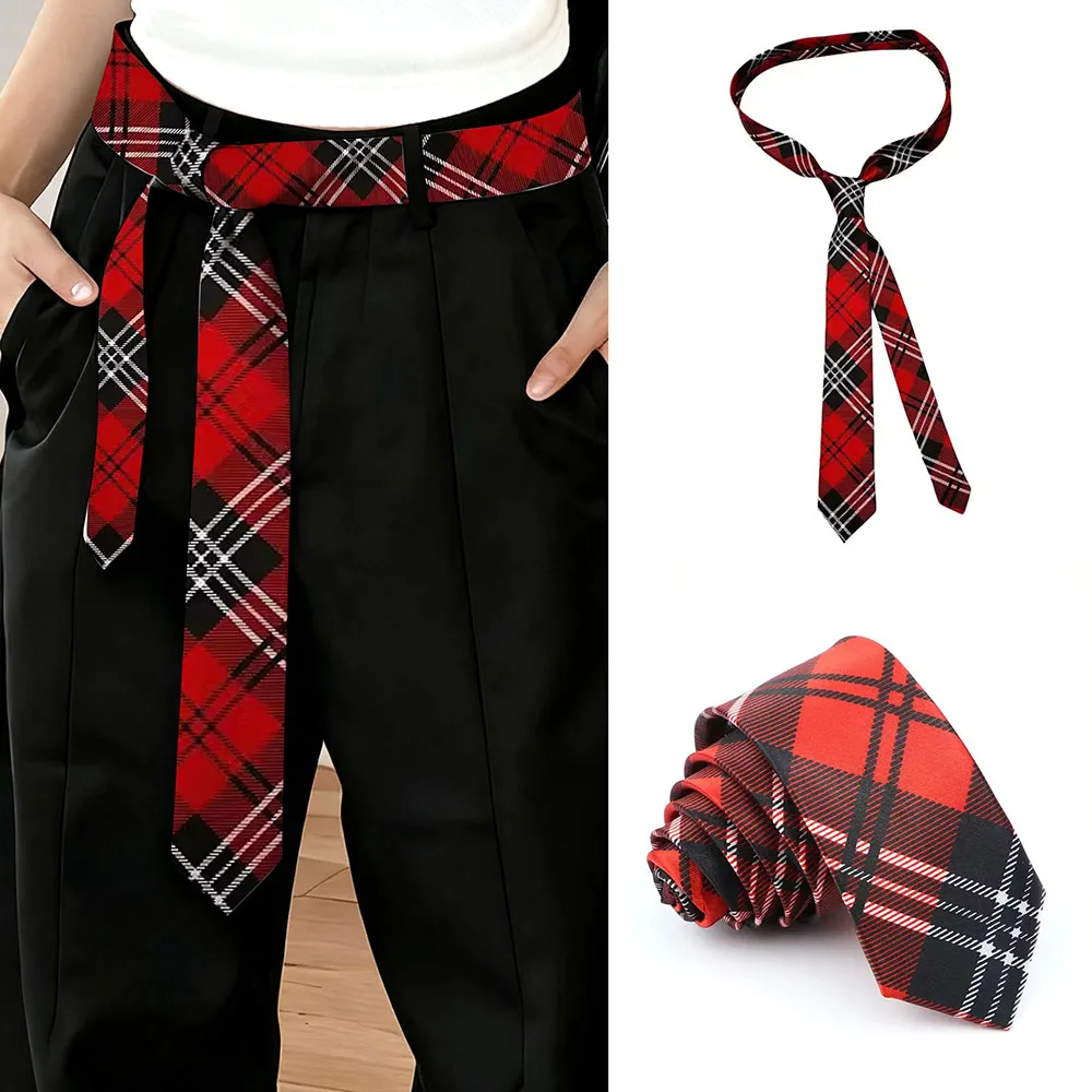Cravate rayée verte rétro et carreaux rouges comme accessoires de pantalon ceinture décontracté polyvalent écharpe accessoires pour homme femmes ajustement quotidien