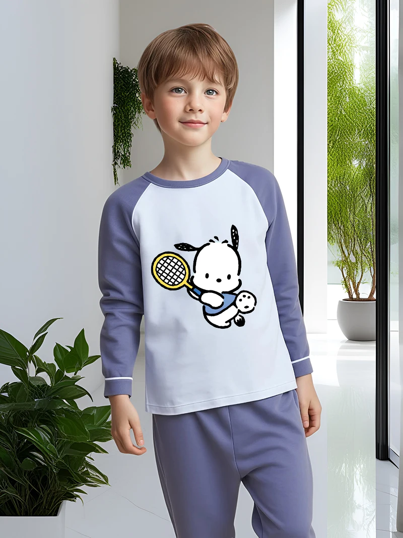 Pochacco automne vêtements pour enfants ensembles garçons vêtements de nuit de dessin animé vêtements enfants pyjamas ensemble bébé filles 100% coton pyjama