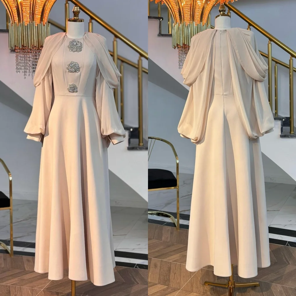 Customized Matching Jersey Pleat Sequined Pattern A-line O-Neck Long Dresses Bespoke Occasion Sparkle High Quality
