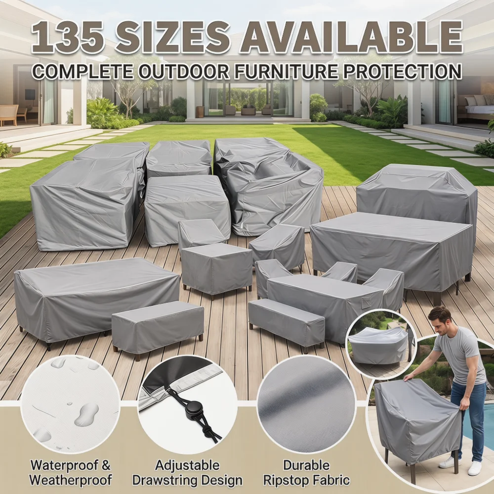1-teilige Gartenmöbel-Abdeckung, wasserdicht und winddicht, UV 210D Oxford-Stoff, Schutzhülle für Gartentisch