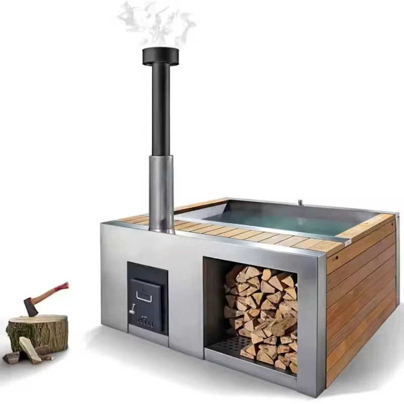 Vier-Personen freistehende holzverbrennende Whirlpool-Pool-Spa im Freien aus Edelstahl mit heißer Quelle Image