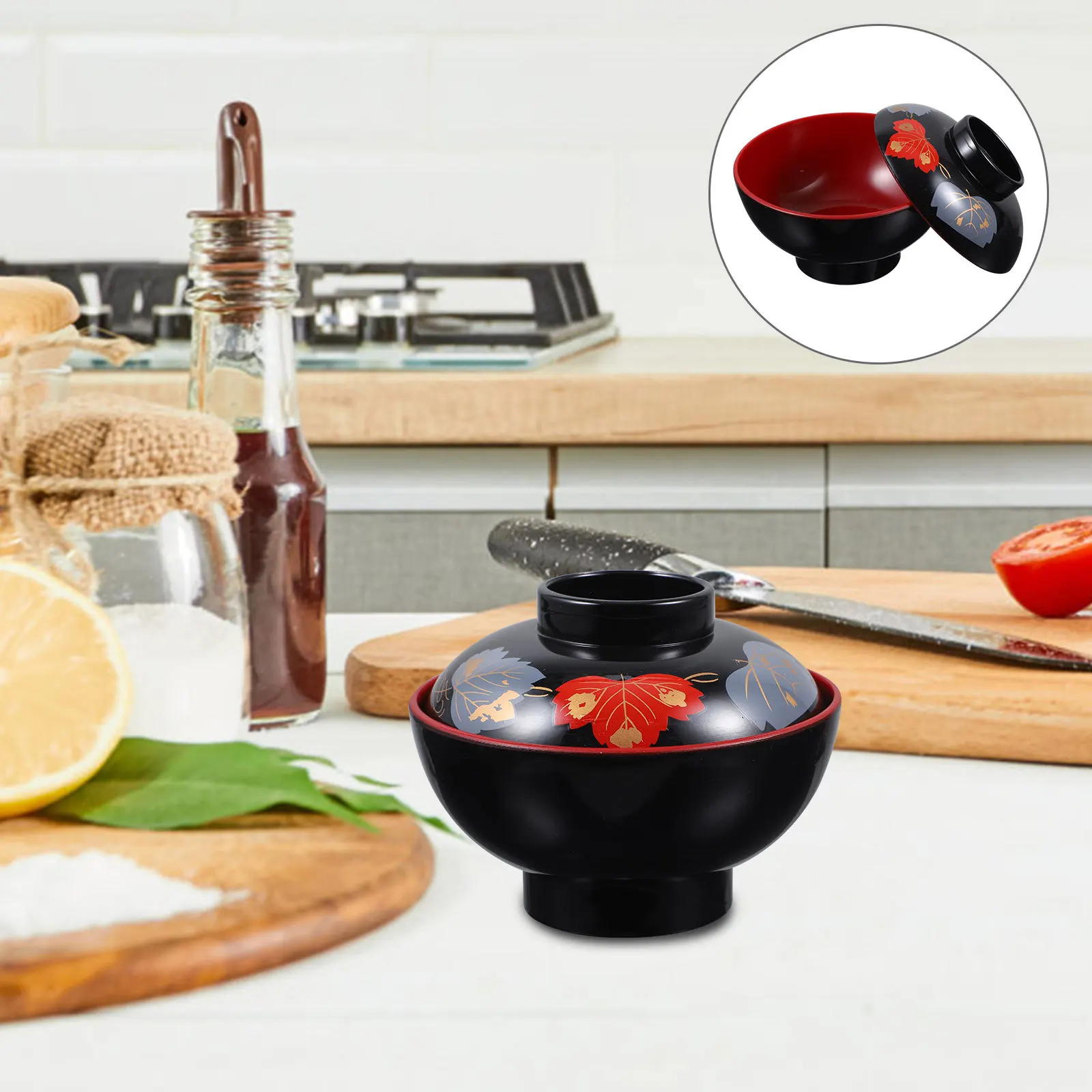 Double Color Maple Leaf Bowl Japanese Style Lidded Soup Bowl For Ramen Rice Noodle Kitchen Serving Household Food