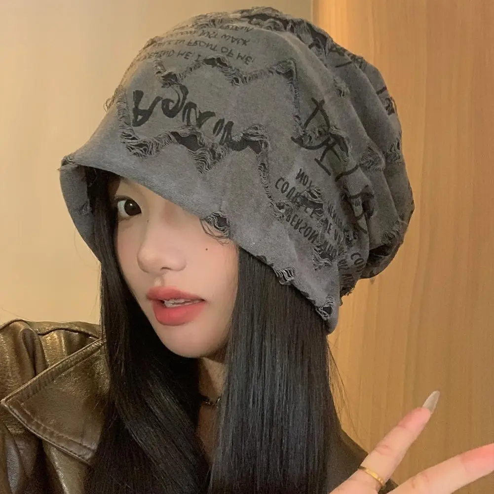 Mode Pullover Kurze Krempe Stapeln Hut frauen Persönlichkeit Großen Kopf Dünne Skullies Beanie Cap Baggy Kopf Hut Casual Beanies hut Image