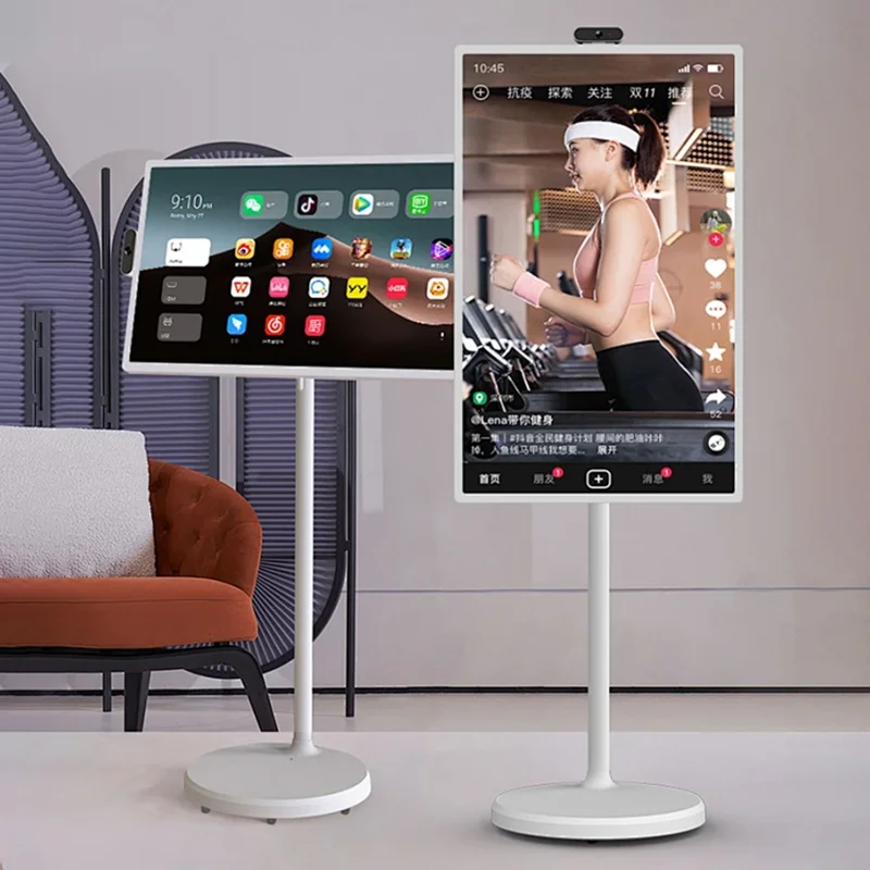 Smart Tv 32 Zoll mobiler Monitor tragbarer Fernseher mit Ständer Badezimmer kabellos wiederaufladbar drehbarer großer Bildschirm-TV interaktiver Fernseher