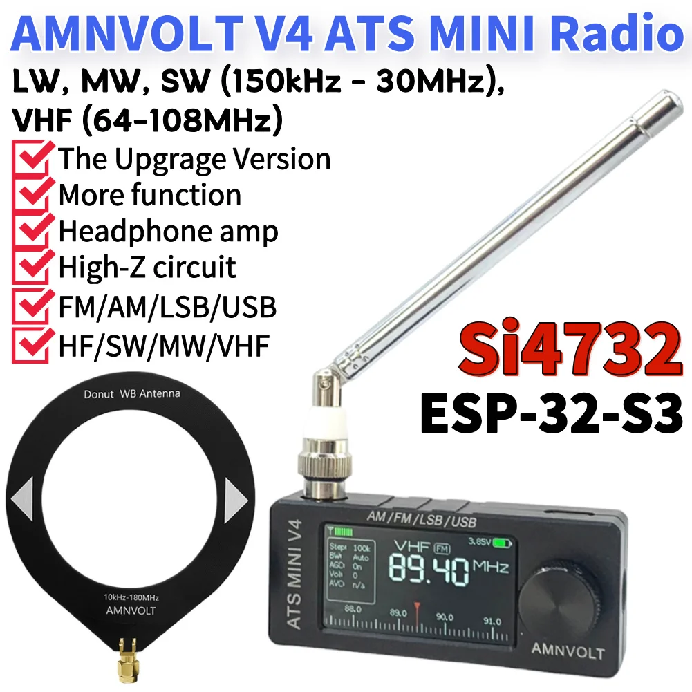 Tragbares Radio AMNVOLT V4 ATS MINI Si4732 DSP Radio LSB USB Transistor Taschenradios 1,9 Zoll IPS-Bildschirm für drinnen und draußen Image