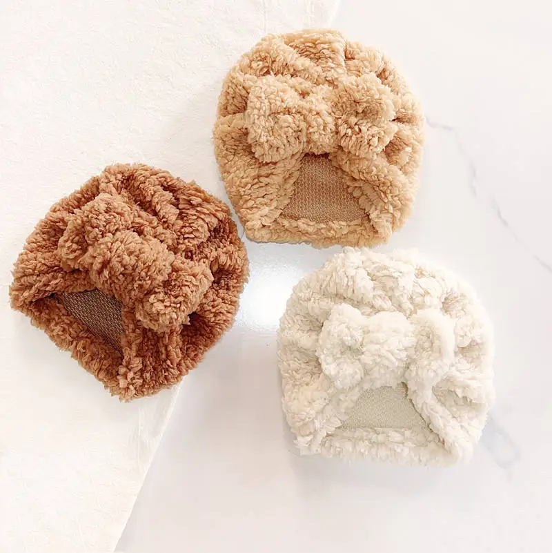 Niedlicher Neugeborener Baby-Knoten-Turban, Schleife, Stoff, dicker Ohrenwärmer, indischer Säuglingshut für Jungen und Mädchen, weiche Mützen Image