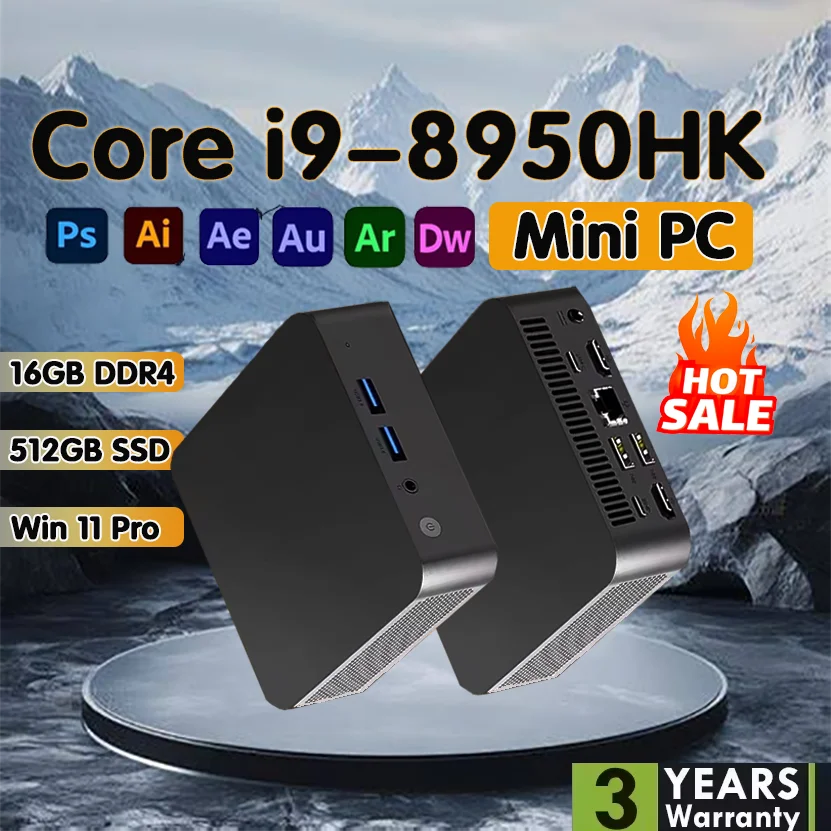 2025 Brand New Portable Mini PC Computer Intel Core i9 16GB DDR4 512GB USB 3.0 SSD WiFi6 BT5.2 Mini PC Desktop Computer