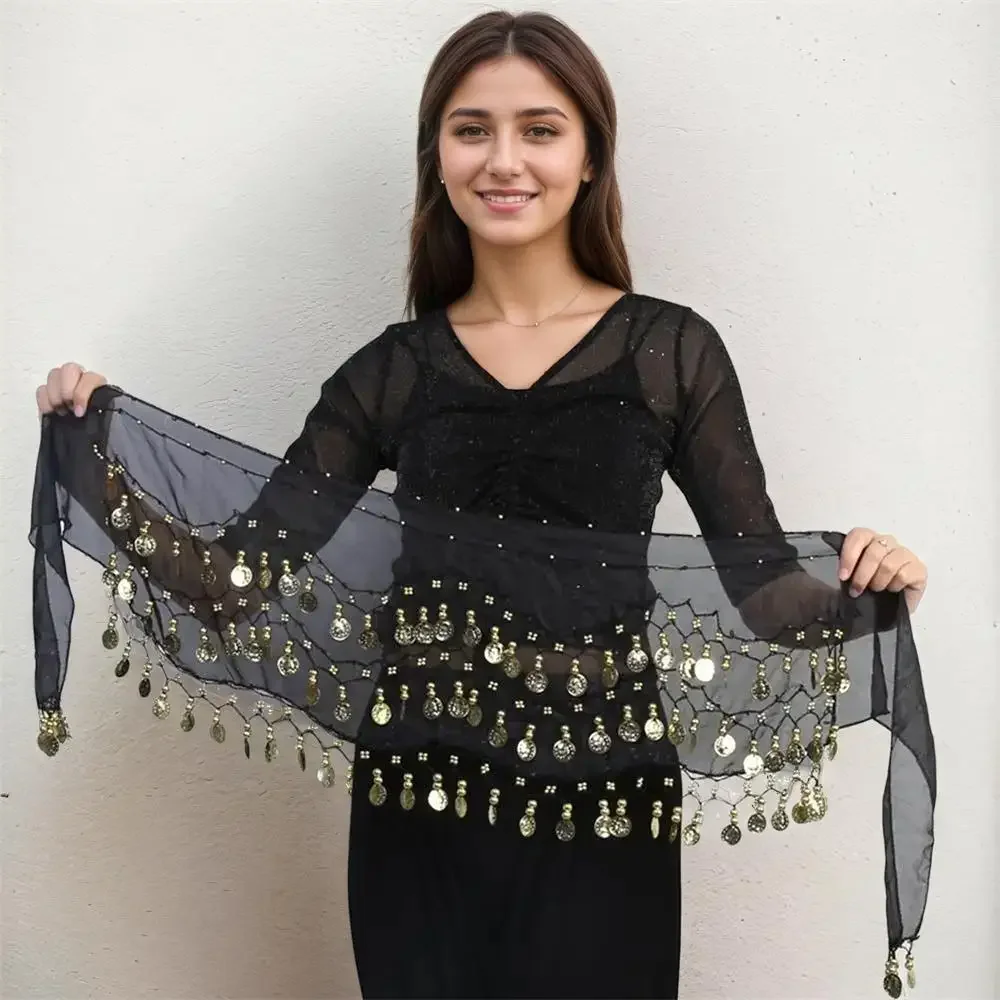 Bauchtanz orientalische Bauchtanzkostüme Gürtel Frauen 140 cm Pailletten Quasten Chiffon Hüfttuch für Thailand Indien Arabischer Tanz Gürtel Image