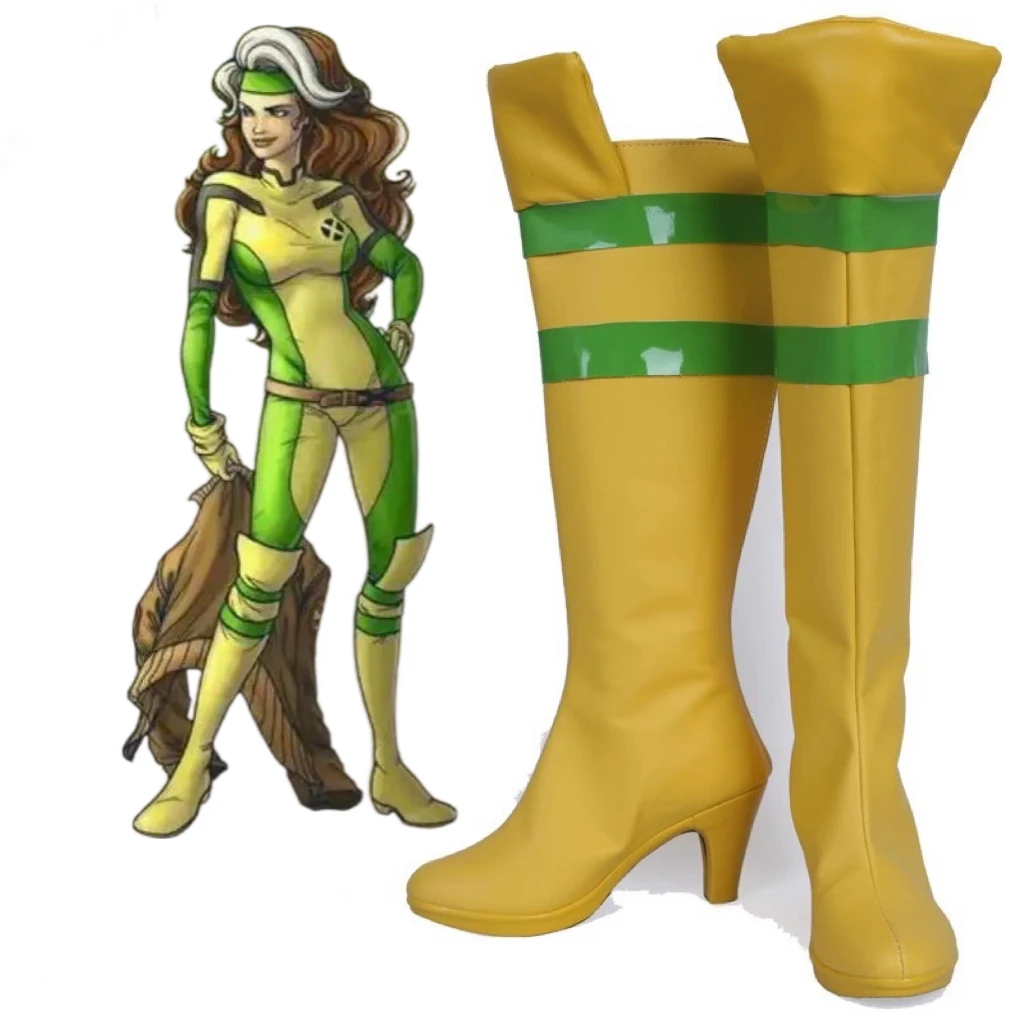 Anime X-MAN Anna Marie Rogue Cosplay Schuhe Kostüm Stiefel Gelb Handgefertigte Stiefel