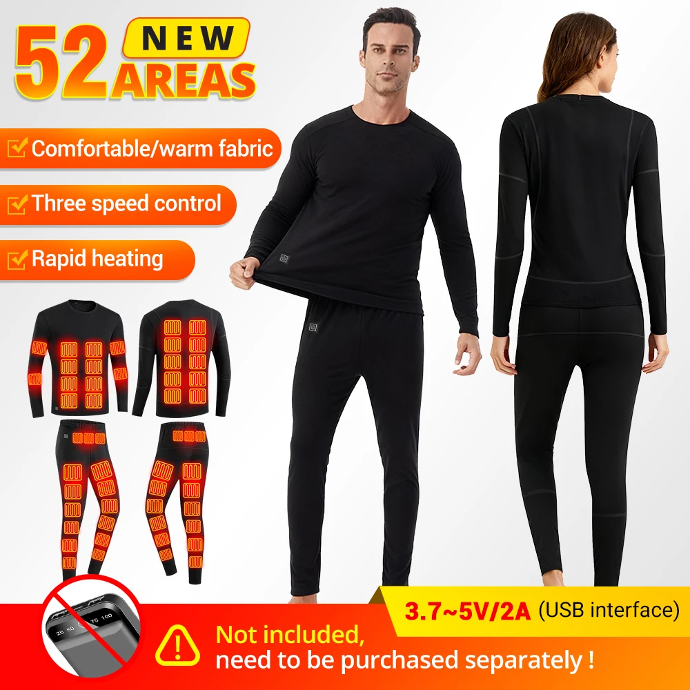 Nouveau 52 zones sous-vêtements chauffants ski sous-vêtements chauffants électriques hommes femmes Sports d
