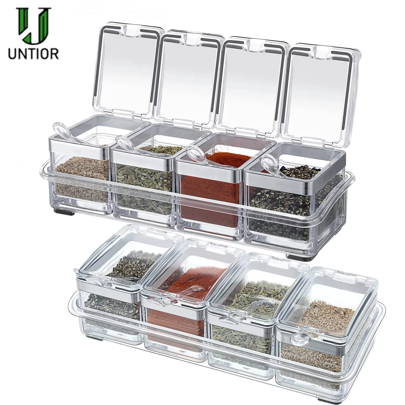 Küchenzubehör Gourmet-Gewürzbox aus Acryl mit 4 Servierlöffel, Gewürzglas-Set, Gewürze, Menage, Flasche, Küchenzubehör Image