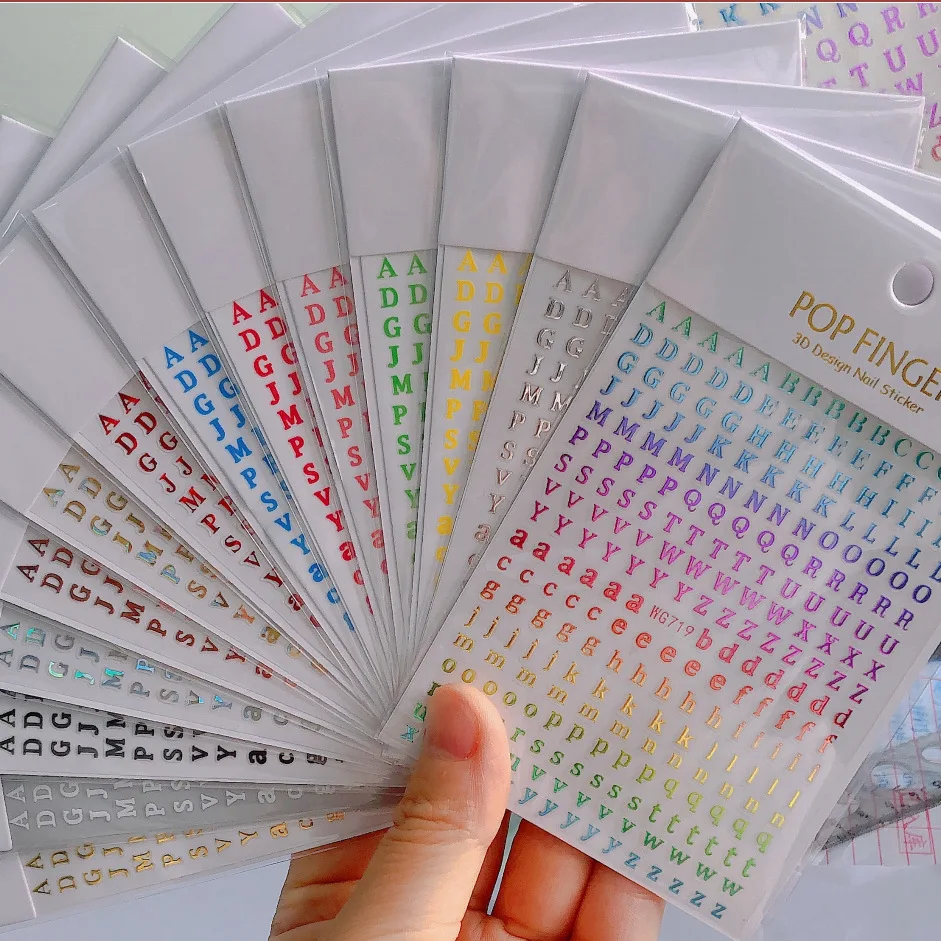Set colorato 26 alfabeti adesivi per unghie manicure fai da te adesivo decalcomania lettera inglese decorazioni per nail art adesivo alfabeto
