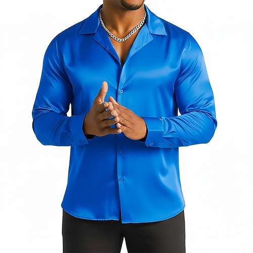 Per uomo Camicia Camicia in raso Camicia elegante Camicia casual Camicia con Bottoni Camicia da Ballo Semplice Formale Matrimonio Blu Nero Vino Verde Manica Lunga Collo Camp Tutte le stagioni