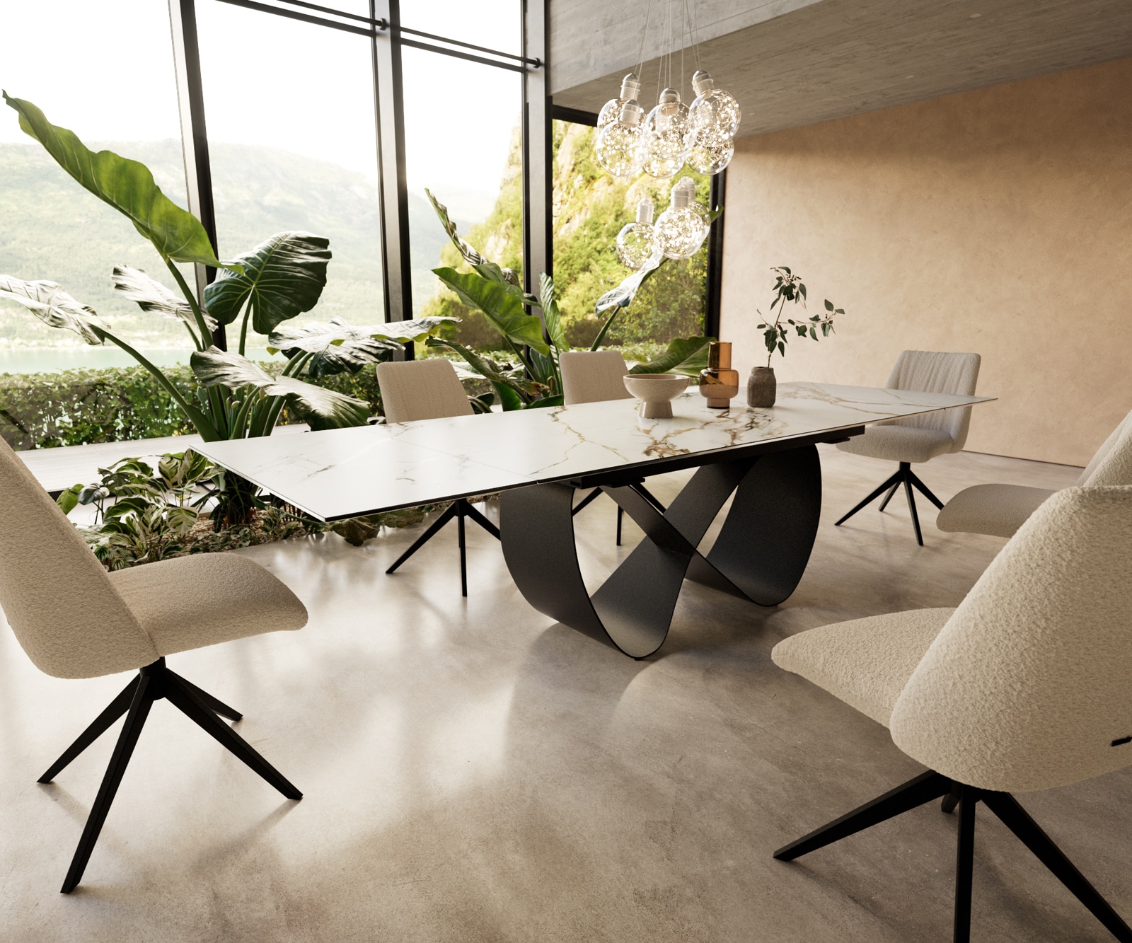 DELIFE Esstisch Edge 200-300x100 cm Keramik Calacatta Luxe Weiß-Gold-Grau Infinity Metall Schwarz ausziehbar, Esstische Image