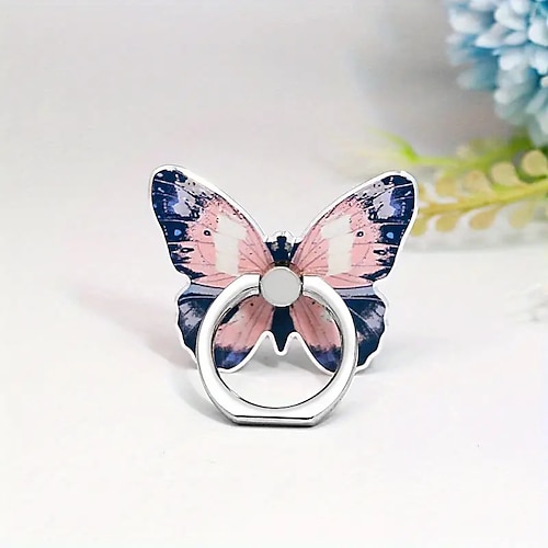 Supporto ad anello per telefono con motivo a farfalla - poggia dita in metallo con rotazione a 360° e design ad anello con manopola per una presa sicura