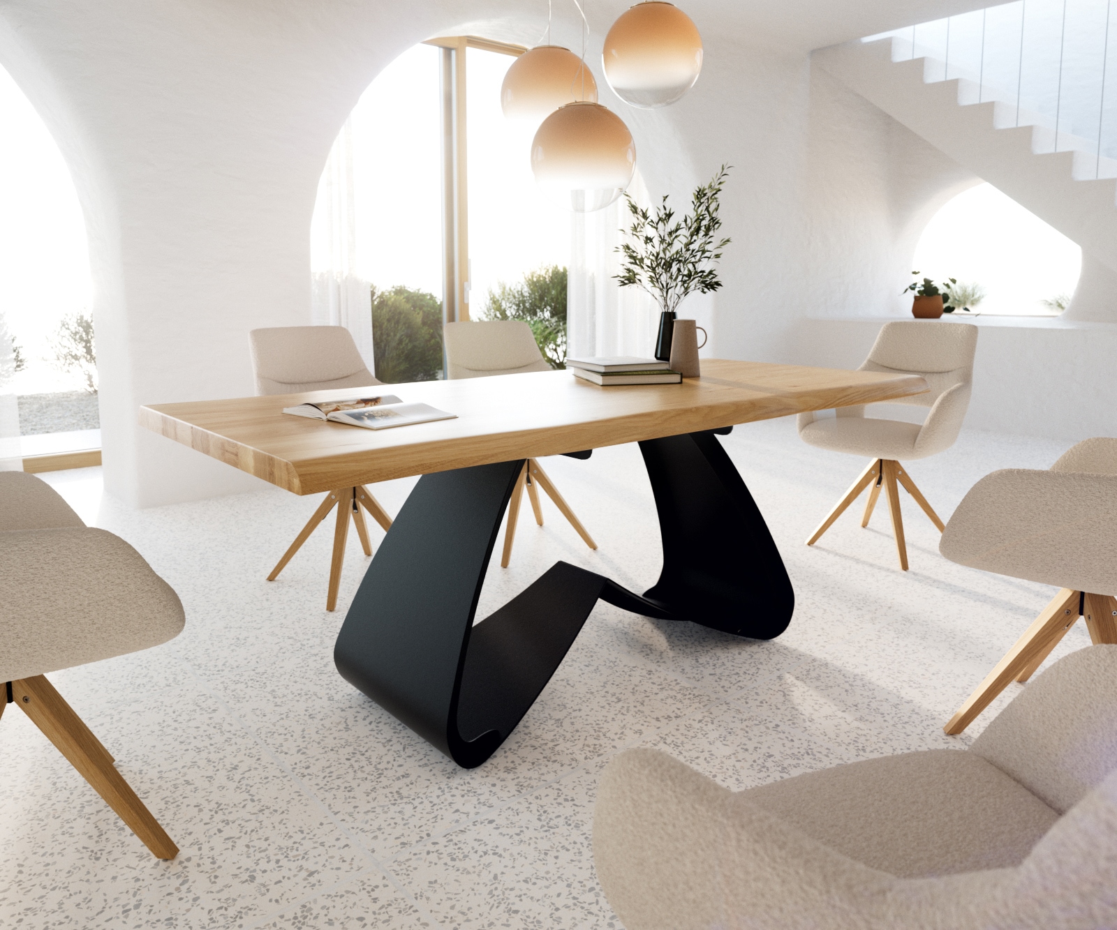 DELIFE Esstisch Edge 200x100 Eiche Natur W-Gestell Metall Schwarz Live-Edge, Esstische, Baumkantenmöbel, Massivholzmöbel, Massivholz Image