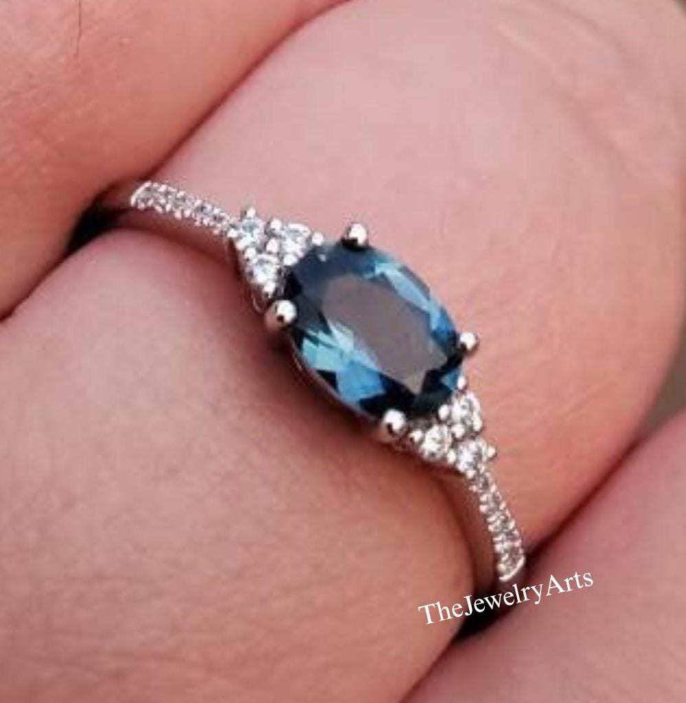 Anello Anello Topazio Blu Londra, Anello Nuziale Topazio, Topazio Taglio Ovale, Anello Pietra Preziosa, Anello Argento Sterling 925, Regalo Per Lei