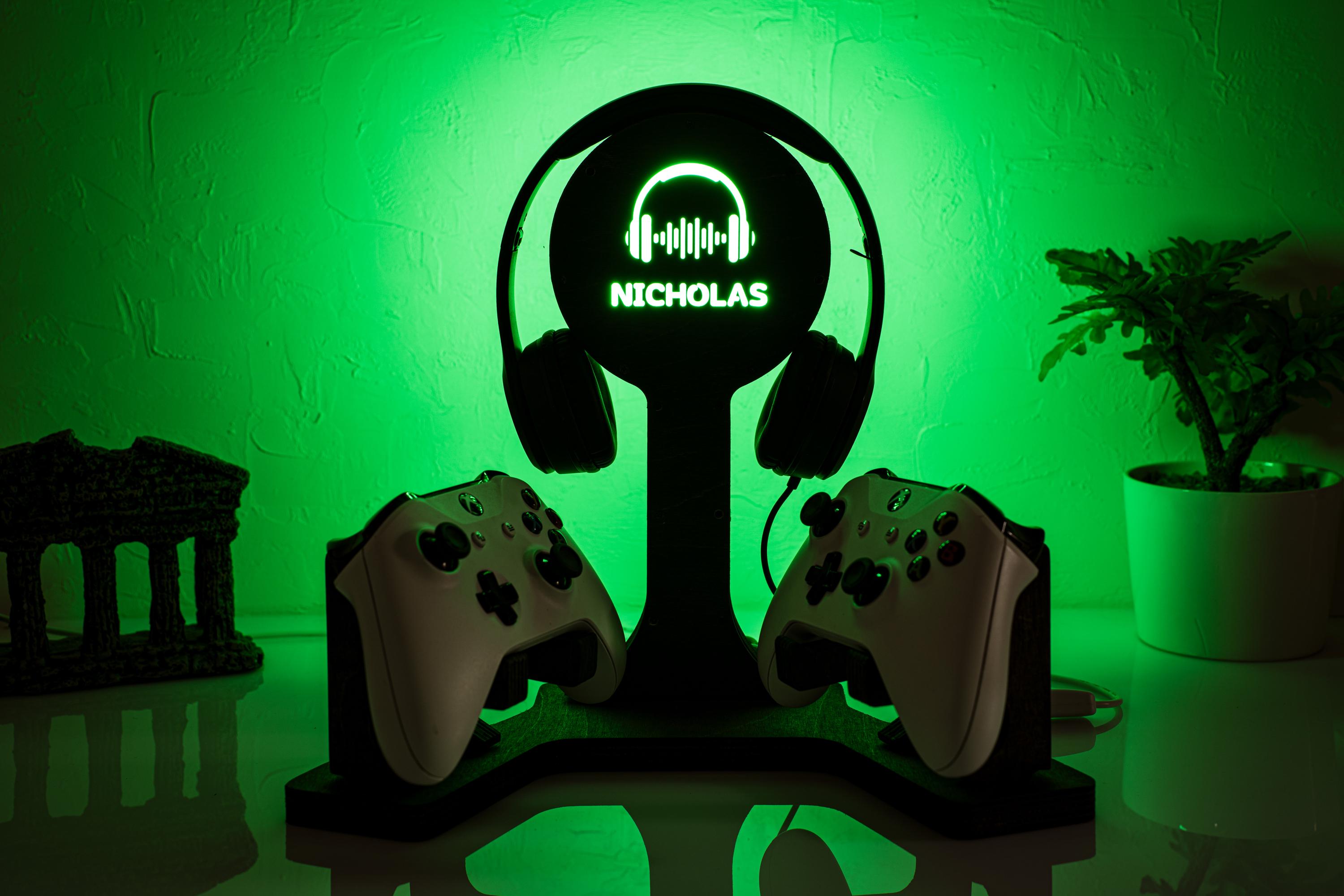 Supporto personalizzato per controller e cuffie / Regalo per giocatori / Supporto per controller e cuffie RGB / Supporto per cuffie / Soprannome per g