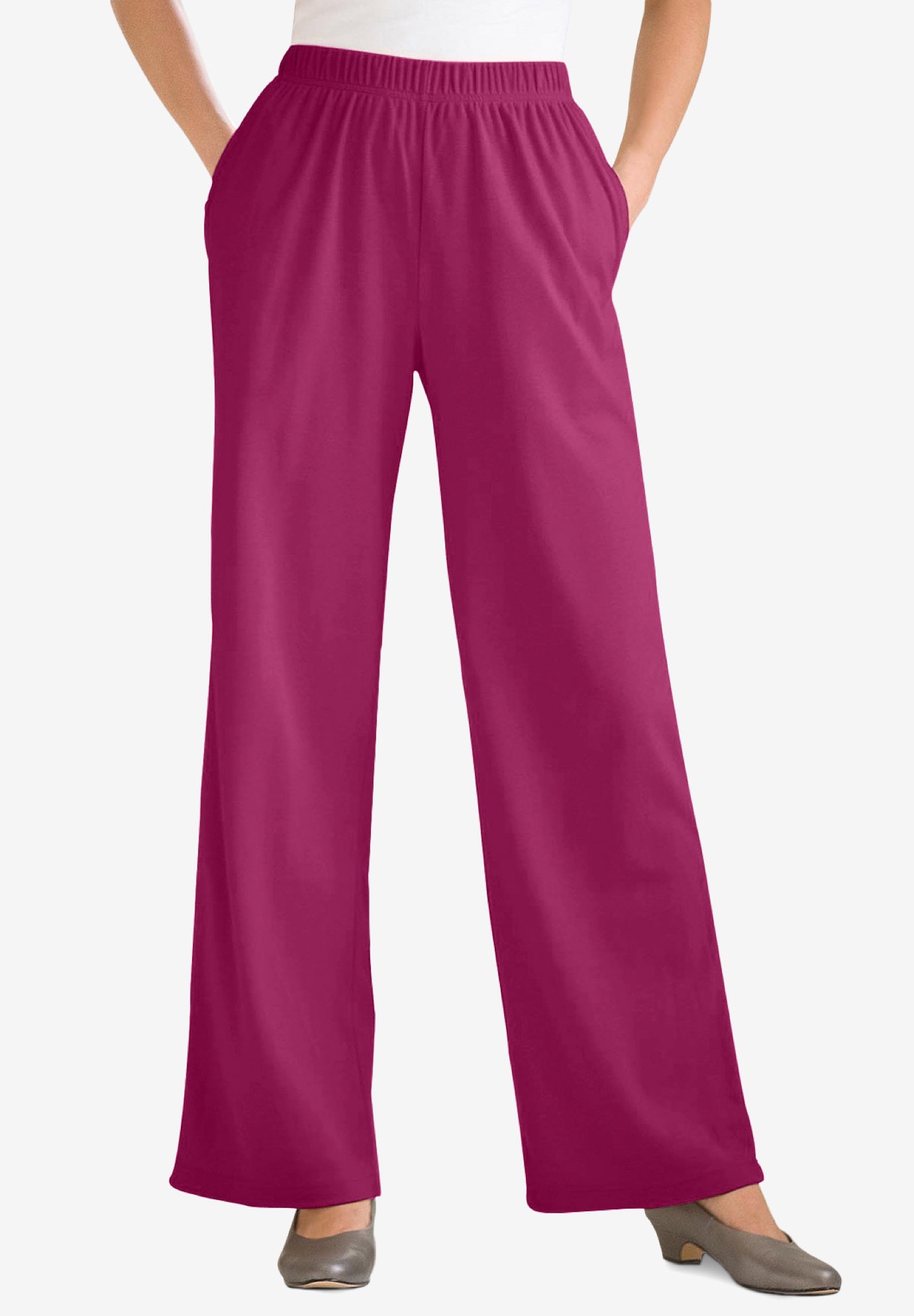 Plus Size Women's 7-Day Knit Wide-Leg Pull-On Pants by Woman Within in Raspberry (Size 5X)