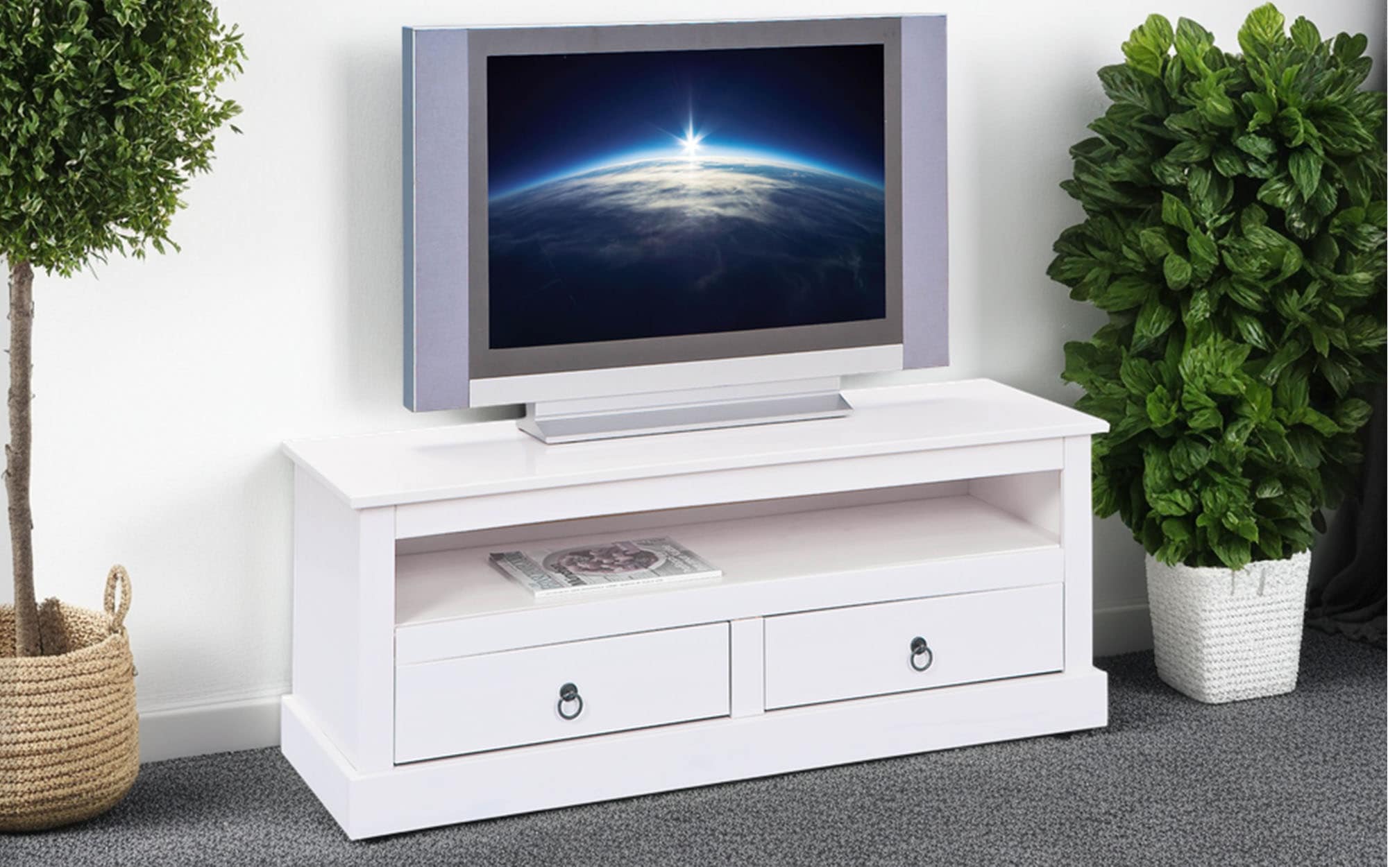 TV-Schrank INTER LINK "TV Möbel Provence", weiß, B:118cm H:45cm T:39cm, Massivholz, Schränke, Kiefer Massiv, Stauraum, BxTxH: ca. 118 x 39 x 45 cm