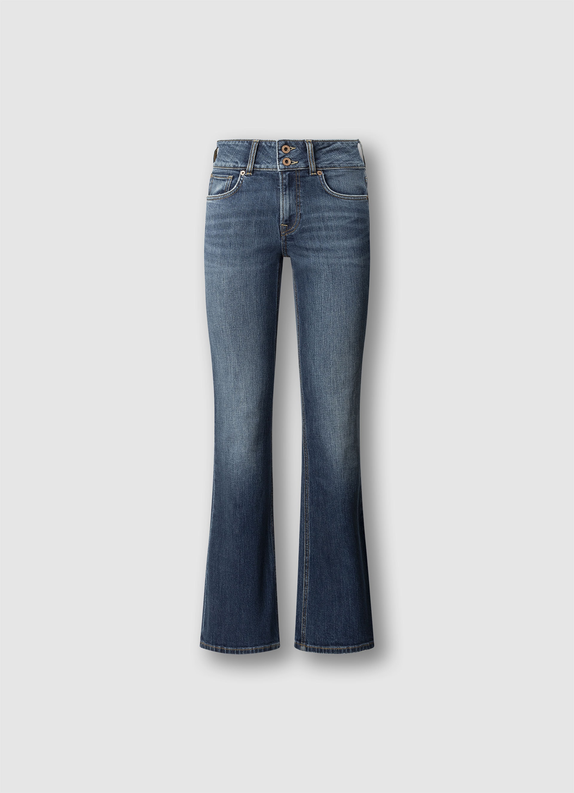 5-Pocket-Jeans PEPE JEANS "FLARE JEANS MW VENUS", Damen, Gr. 31, Länge 32, used mid blau, Denim/Jeans, Obermaterial: 99% Baumwolle, 1% Elasthan, ausgestellt, Jeans 5-Pocket-Jeans, im Flared Fit