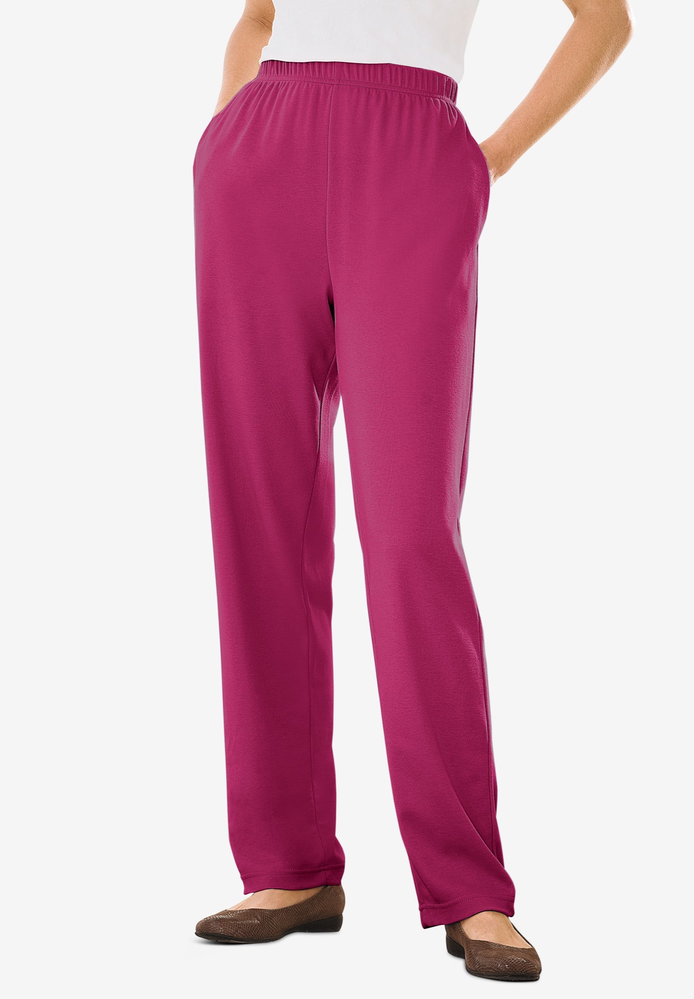 Plus Size Women's 7-Day Knit Straight-Leg Pull-On Pants by Woman Within in Raspberry (Size 3X)