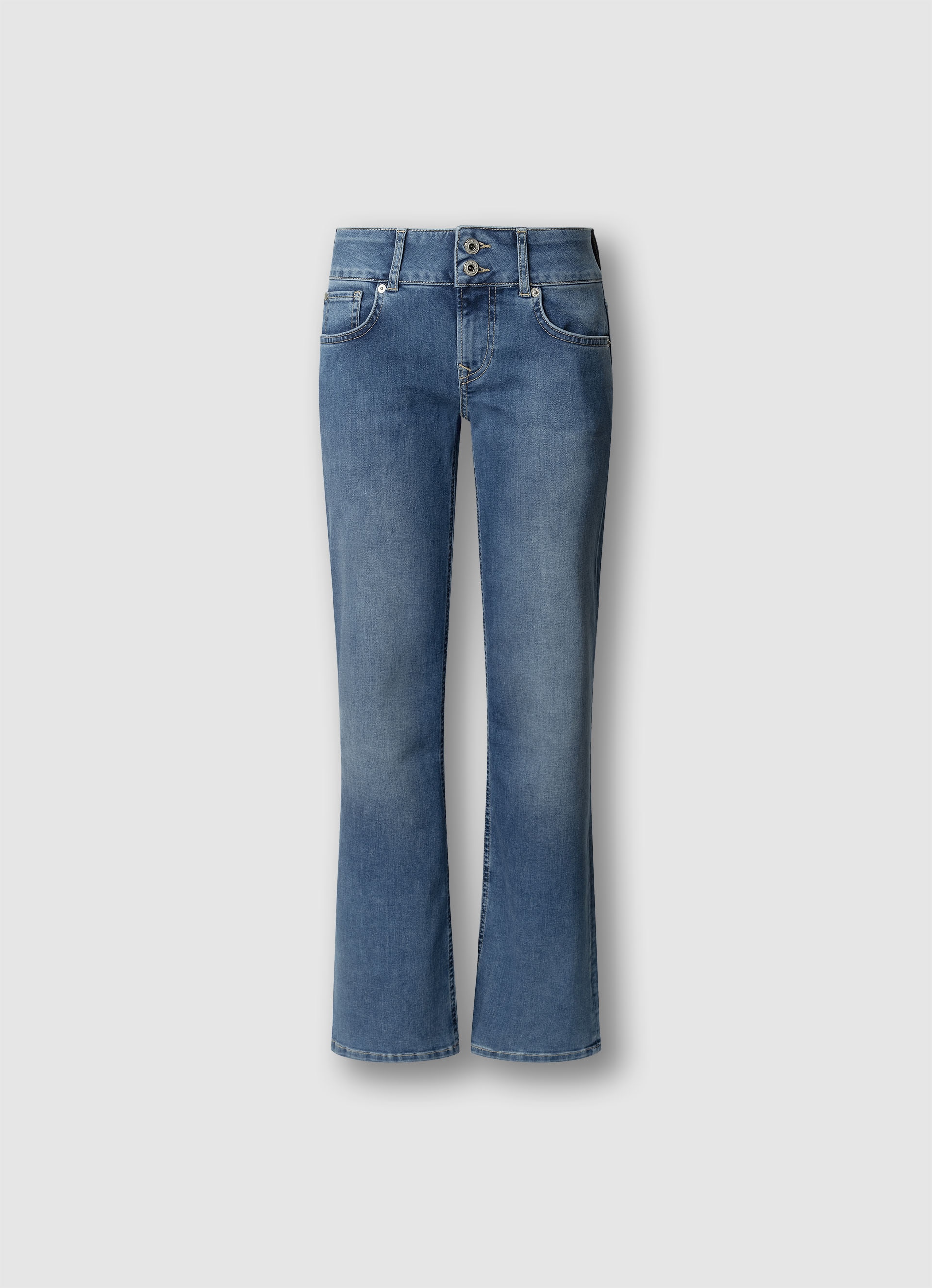 Gerade Jeans PEPE JEANS "STRAIGHT JEANS LW", Damen, Gr. 30, Länge 30, mid blau used, Denim/Jeans, Obermaterial: 84% Baumwolle, 15% Polyester, 1% Elasthan, straight fit lang, Jeans, mit doppeltem Knopfverschluss
