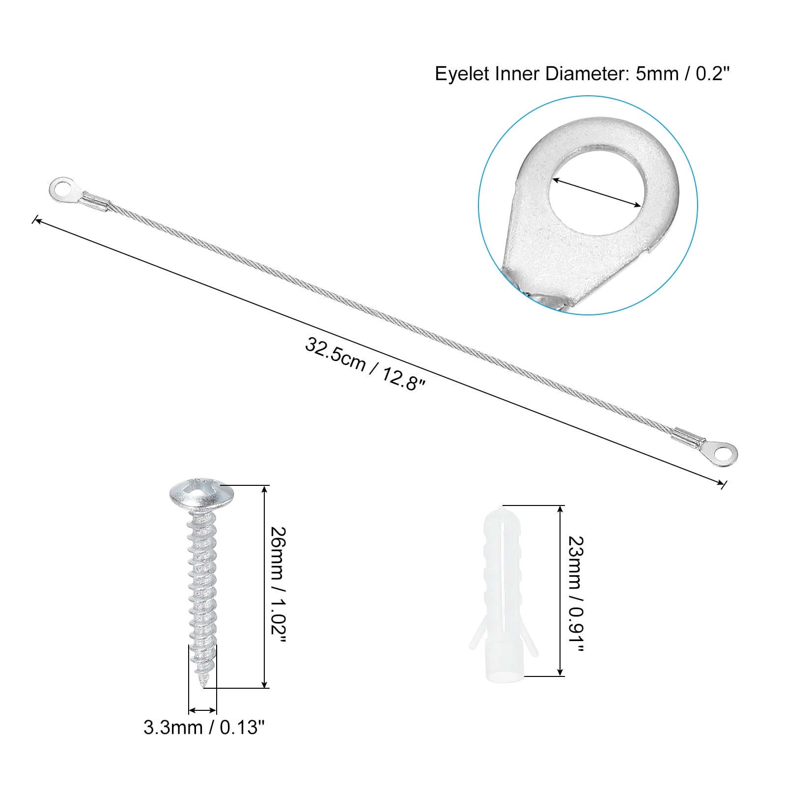 Stainless Steel Lanyard Cable with Eyelets Lock Security Wire Rope with Mounting Screws for Hanging Stage Light - Silver