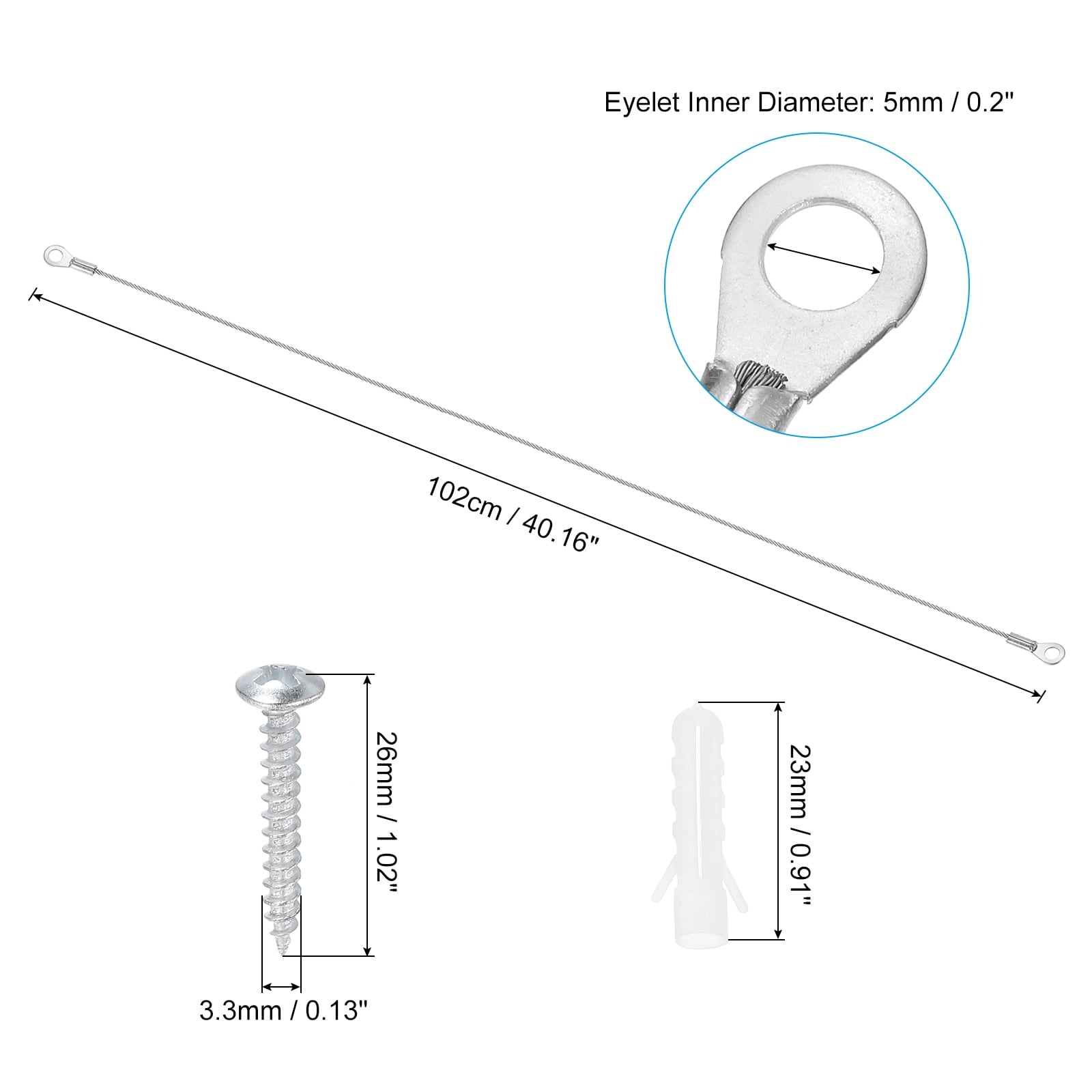 Stainless Steel Lanyard Cable with Eyelets Lock Security Wire Rope with Mounting Screws for Hanging Stage Light - Silver