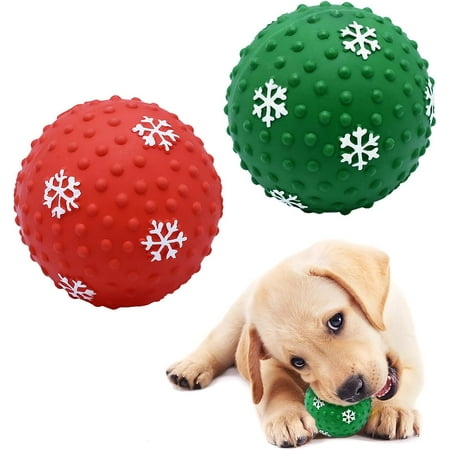2Pack Christmas Dog Spike Balls Toys|3.5â€� Squeaky Dog Toys| for Aggressive Chewers |Teething Balls Dog Chew Toys for Large Medium Small Dog and Puppies Clean Teeth and Traifning