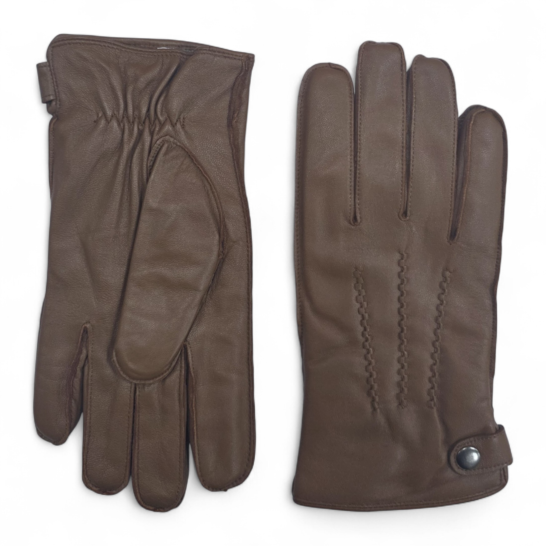 Herren-Winterhandschuhe aus hellbraunem italienischem Leder mit warmem Wollfutter, ideal zum Radfahren, Autofahren und für Freizeitaktivitäten. Image