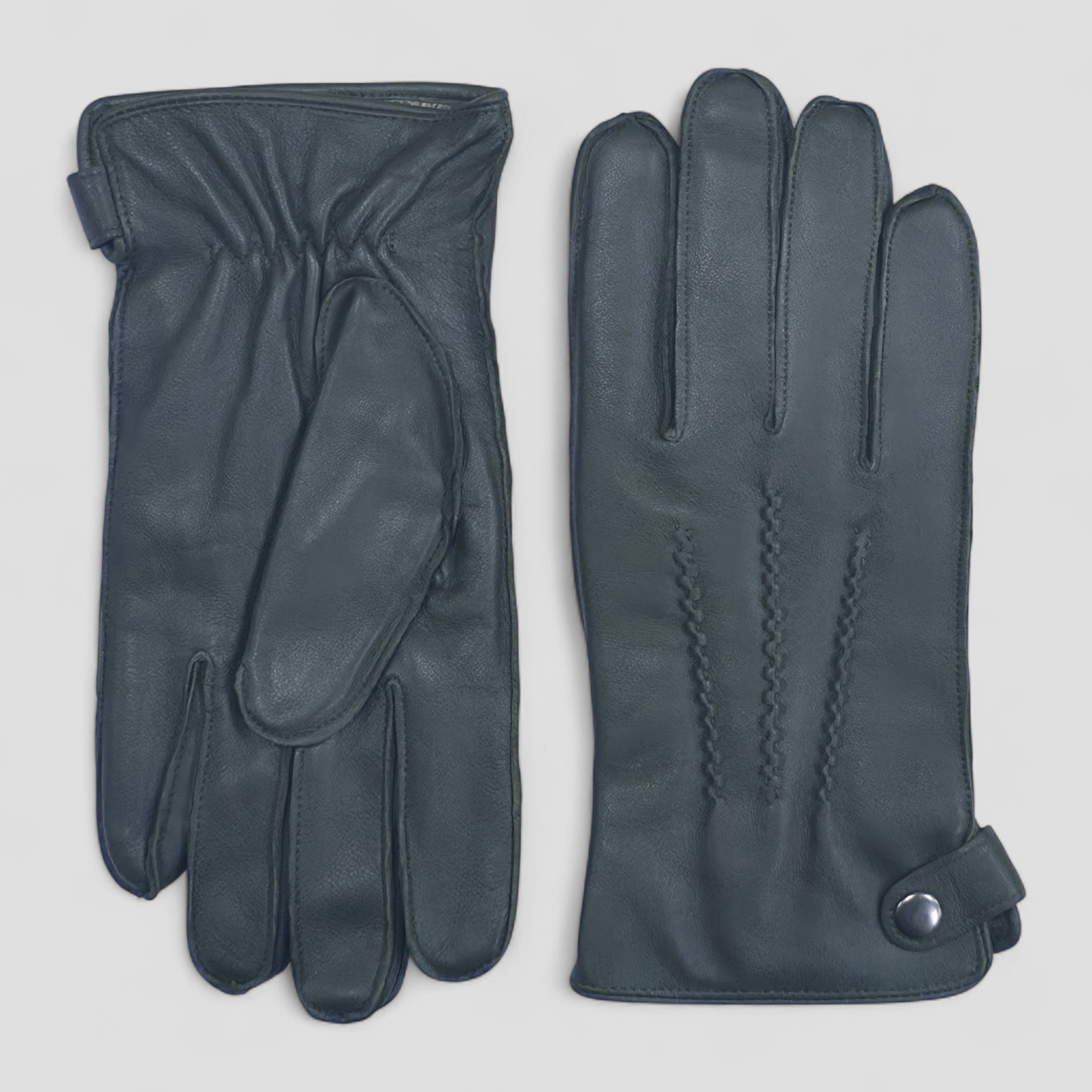 Herrenhandschuhe aus olivgrünem italienischem Leder, warm gefüttert mit Wolle, für Winter, Radfahren, Autofahren und Freizeit Image