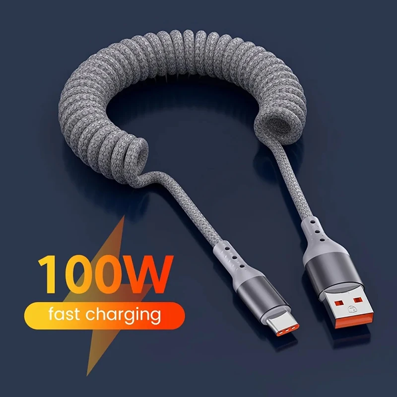 Xiaomi 100W USB Typ C PD Auto Frühling Kabel Schnelle Lade 480Mbps Übertragung USB C Datenkabel für iPhone Huawei Xiaomi Samsung Image
