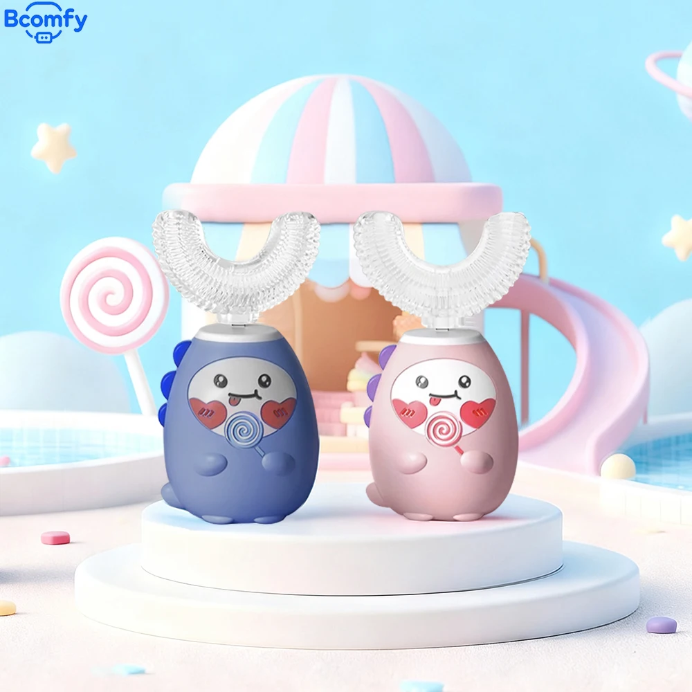 Elektrische Zahnbürste für Kinder, lebensmittelechtes Silikon, 360° ° Automatische U-förmige wiederaufladbare intelligente Blaulicht-Zahnbürste für Kinder Image