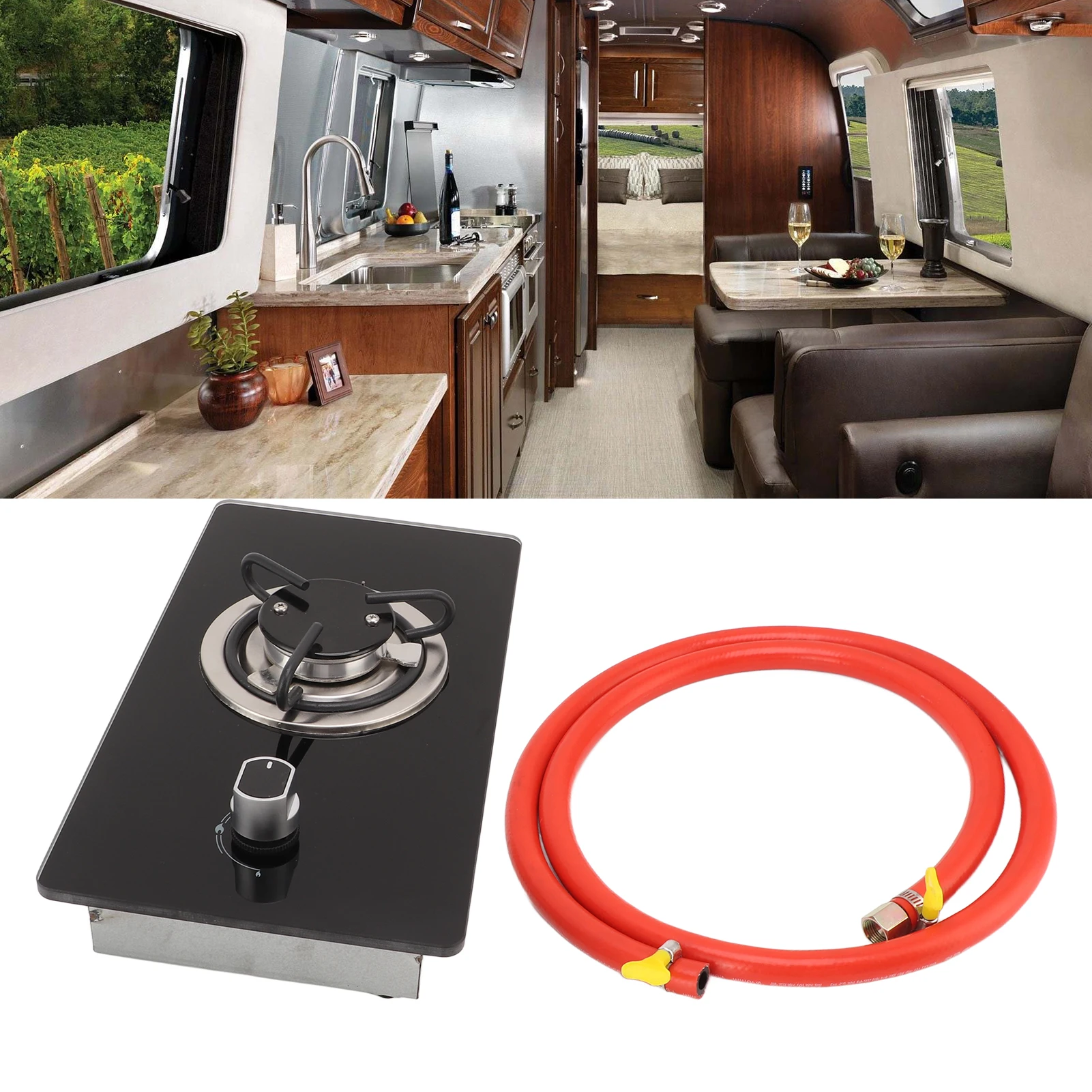 Wohnmobil-Gaskochfeld, Wohnmobil-Gasherd, 1 Kochfeld, 1,8 kW Leistung, stufenlos verstellbares Feuer, gehärtetes Glas für Yacht, Wohnmobil-Gasherd