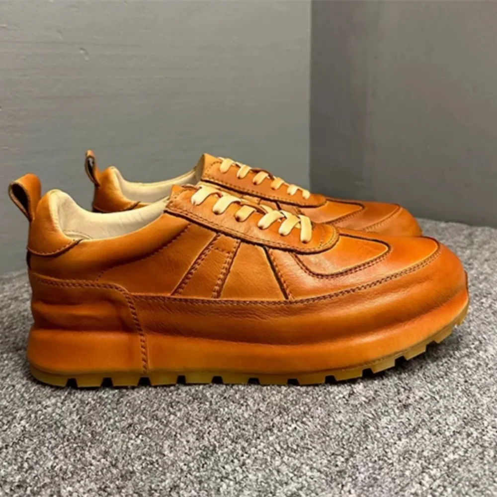 QHCCID Herren-Sportschuhe aus Rindsleder, modische Low-Top-Freizeit-Sneaker, bequeme Herrenschuhe