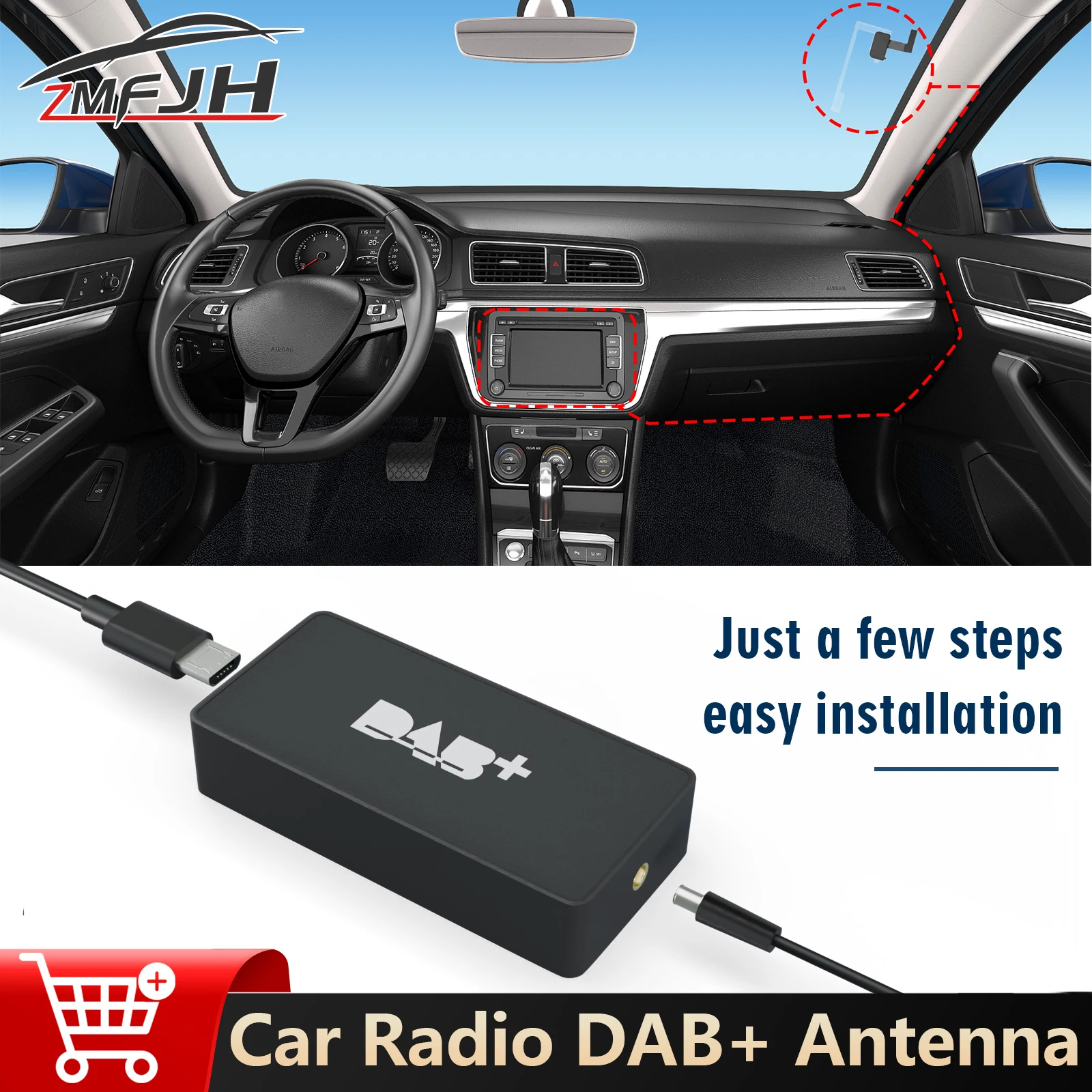 Autoradio DAB + Antenna Ricevitore DAB Lettore Scatola radio digitale per interfaccia USB Android Autoradio Stereo Connessione facile