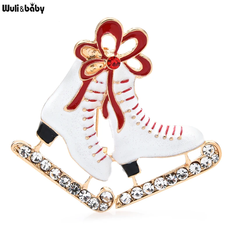 Wuli&baby White Enamel Skate Shoes Brooches For Women Unisex Skating Lover Sports Office Brooch Pin Gifts