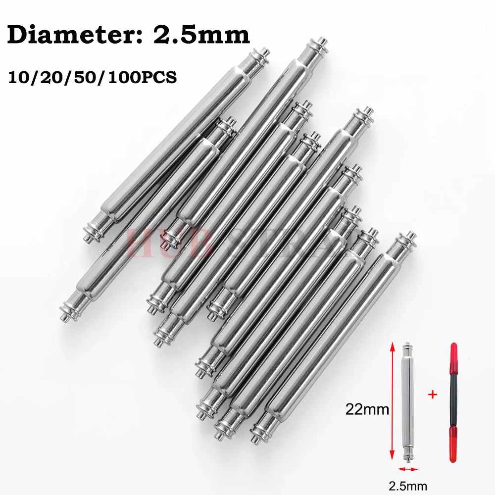 10/20/50/100 Stück 2,5 mm Durchmesser Uhrenarmband-Stifte 20/22 mm Federstift Reparaturwerkzeug Metall Stahl Federstege Verbindungsstifte Uhrenzubehör Image