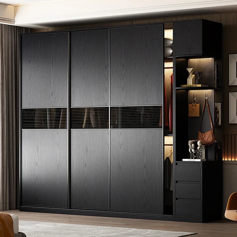 Schiebetür Kleiderschrank Kleidung Schrank Schwarz Tragbarer Organizer Doppelte Lagerung Offener Kleiderschrank Luxus Guarda Roupa Schlafzimmermöbel
