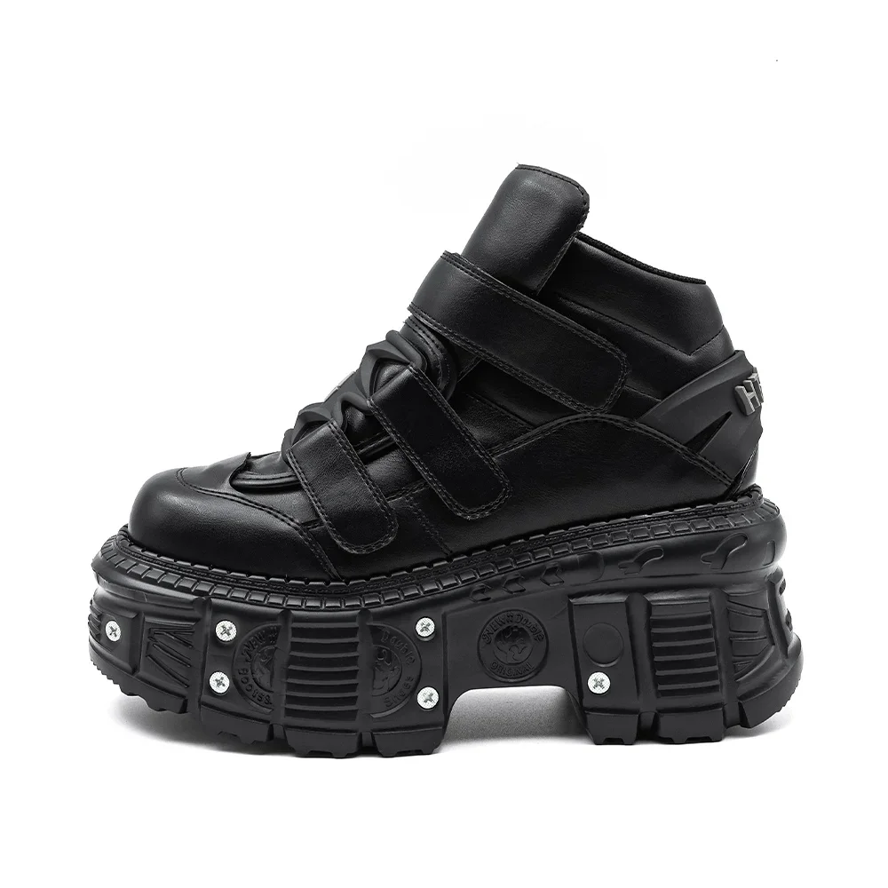 2026 neue Punk Stil Frauen Schuhe Gothic Ankle Rock Stiefel Lace-up Ferse Höhe 9 CM Plattform Schuhe Frau metall Dekor Frau Turnschuhe
