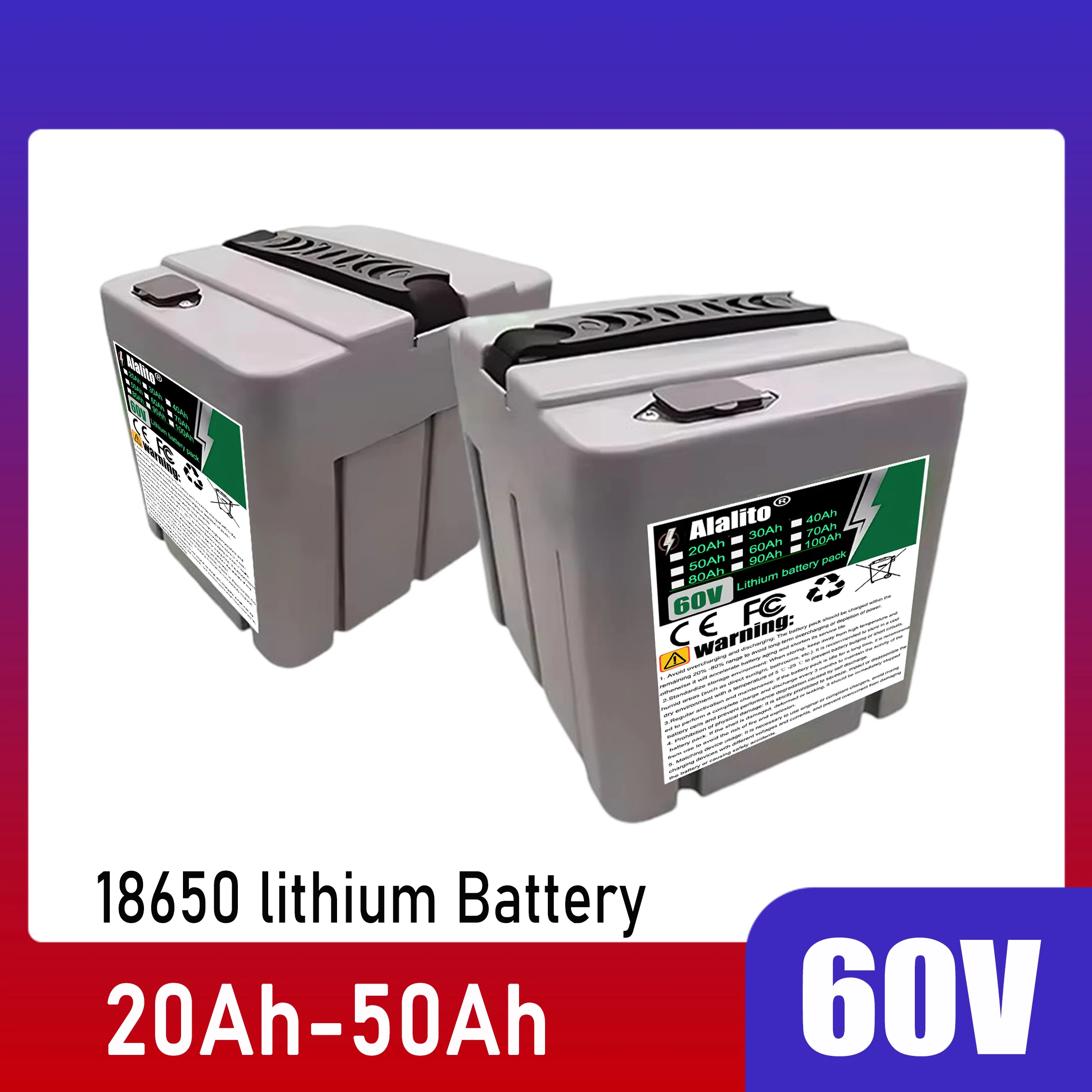 Luftschneller Transport 60 V, neue 18650-Lithiumbatterie mit voller Kapazität, 20 Ah-100 Ah, Lithium-Akku, geeignet für 250–2000 W Image