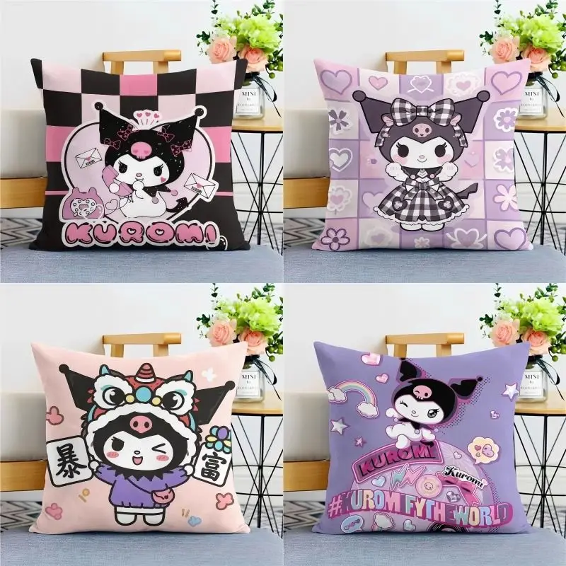 MINISO Cartoon Sanrio Kuromi Kissenbezug Dekoration Zuhause doppelseitig bedruckt Schlafzimmer Taillenschutz dekorativer Kissenbezug Image
