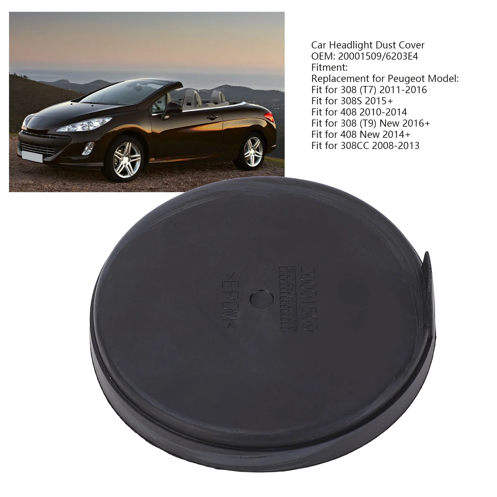 Auto Scheinwerfer Staub Abdeckung 6203E4 Scheinwerfer Staub Ersatz Für 308CC 2008-2013 Front Scheinwerfer Staub Abdeckung 20001509 Image