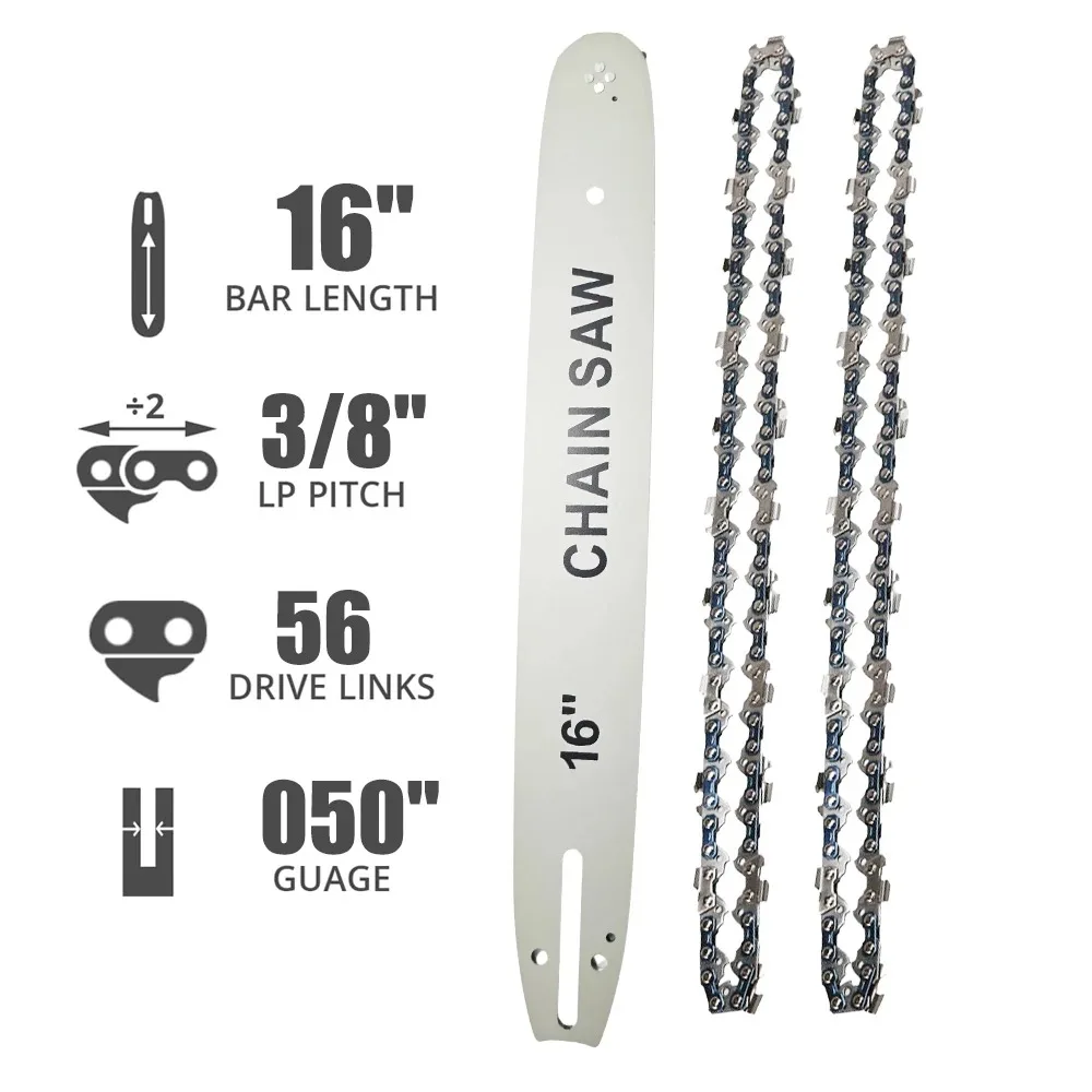 16 Inch 56 Drive Links Chainsaw Chain Guide Bar and Saw Chain Set 3/8" Pitch Chain Low-Kickback for Craftsman Carpentry Tools
