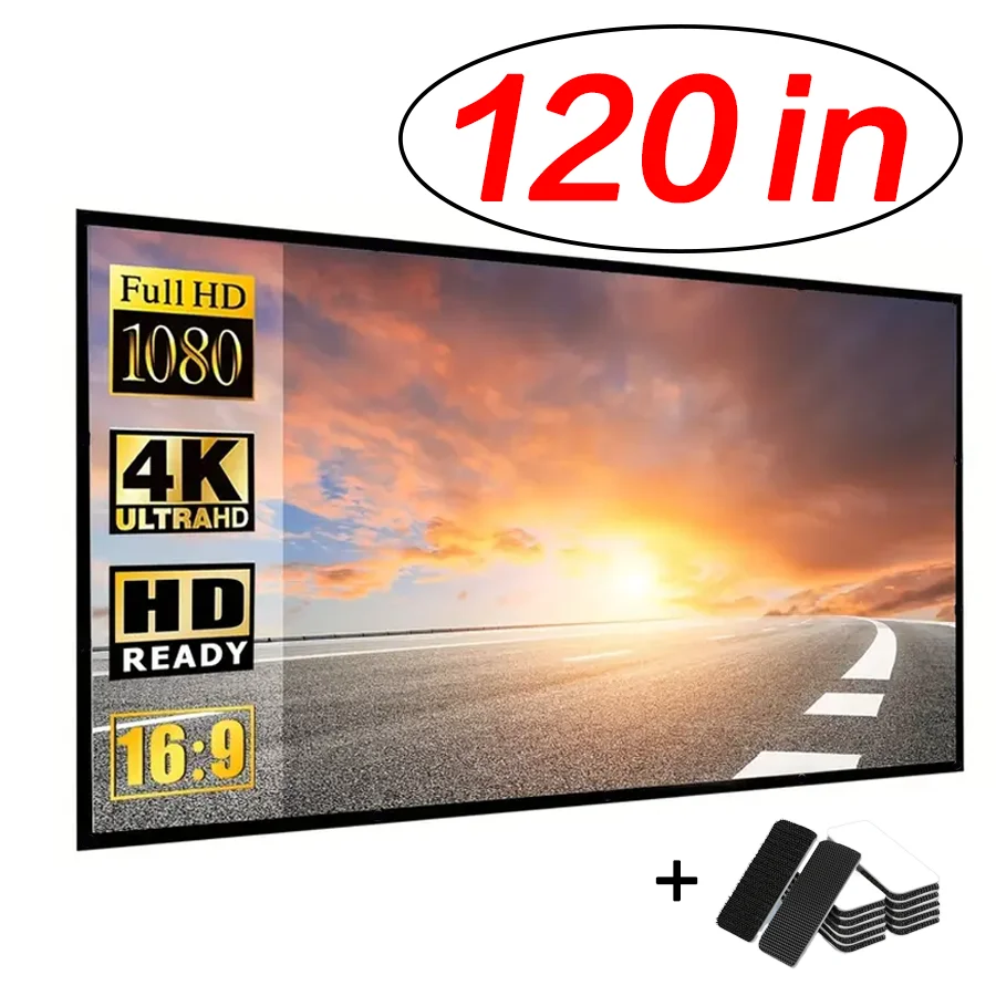 30-120in 3D Portable Projector Screen 16:9 Foldable Projection Home Cinema House Indoor Outdoor 4K HD 1080P Flat Light Rejecting