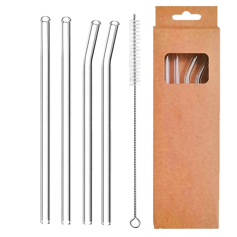 Cannucce in vetro riutilizzabili da 4 pezzi Cannucce in vetro piegato dritto da 8 mm Cannucce da cocktail ecologiche per bevande Caffè al latte