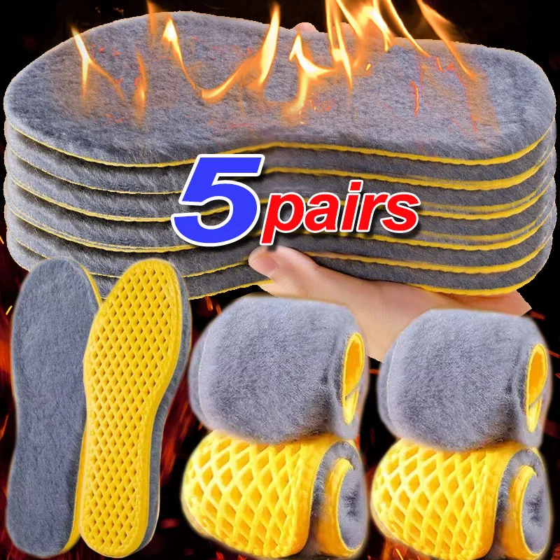 1/5 Paar Winter warme Plüsch-Einlegesohlen, weiche selbsterhitzende Kissen-Schuheinlagen, verdickt, stoßdämpfend, atmungsaktiv, Schuhsohle, Unisex Image